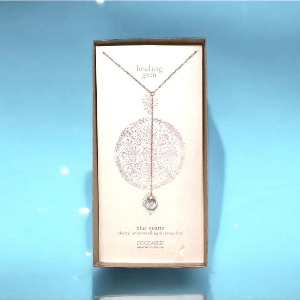 🆕💞DOGEARED Lasting Healing Gems ‘Y’ Necklace • BLUE QUARTZ • 32" Gold-Plated SS